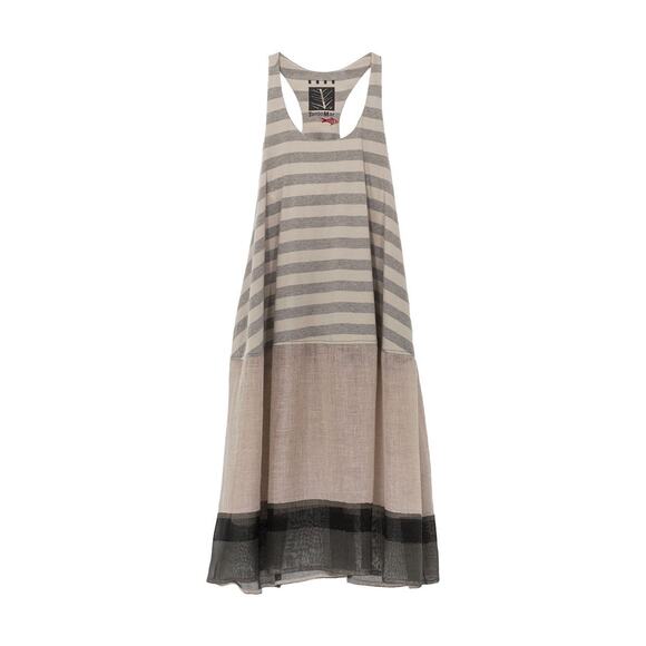 Tanto Mar | Women | Mix Media Linen Jersey Lagenlook Racer Back Midi Dress | OS - Picture 15 of 16